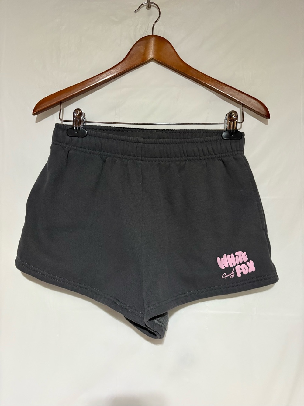 White Fox Boutique Black Athletic Shorts with Pink Logo